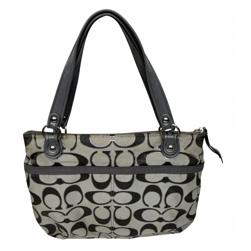 Coach Poppy Metallic Signature Sateen GlamTote J1221-18979 Gray Silver